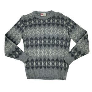 Vintage Kings Road Acrylic Sweater Mens Size M Gray Patterned Crew Neck Pullover